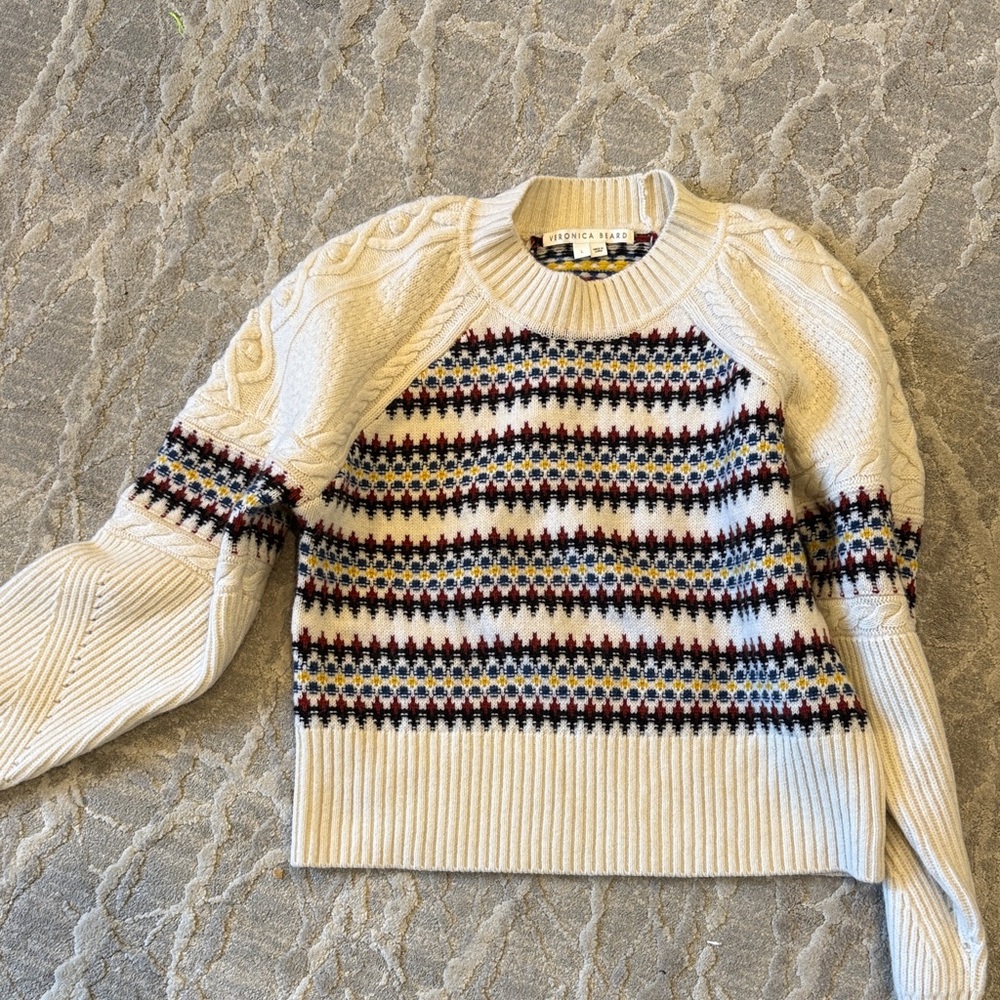 Cream and Multicolor Knit Sweater